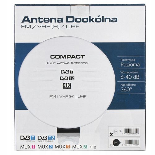 ANTENA DOOKÓLNA DO TV NAZIEMNEJ DVB-T2 ZEWNĘTRZNA AKTYWNA 4K HD MUX8 FM 360 na Arena.pl
