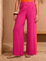 Spodnie Love & Roses w różowe paski z lnianymi szerokimi nogawkami R46