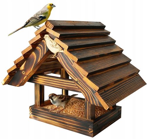 DUŻY Karmnik dla ptaków DREWNIANY XXL Opalany na Arena.pl