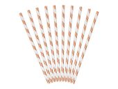 Słomki papierowe rose gold białe paski, 19,5 cm