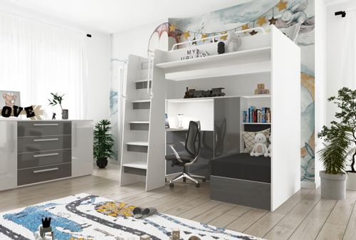 Łóżko piętrowe JSM7 z sofą i biurkiem połysk + materac grafitowe na Arena.pl