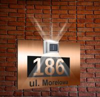 miedziana TABLICZKA ADRESOWA aluminiowa oświetlona numer domu 30x20 cm