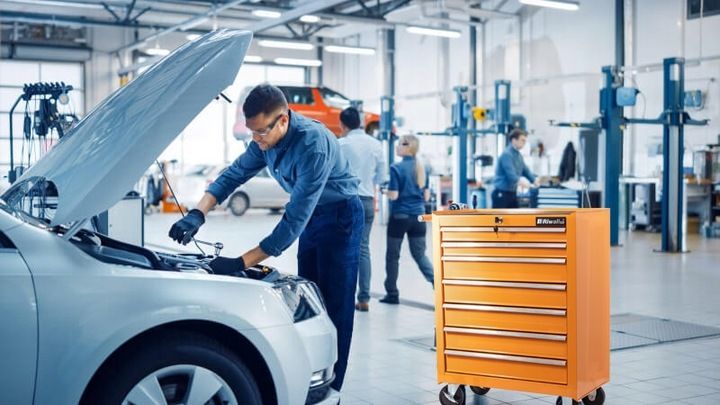 SZAFKA POMARAŃCZOWA WARSZTATOWA WÓZEK NARZĘDZIOWY 688 EL. PRO 7 SZUFLAD zdjęcie 2