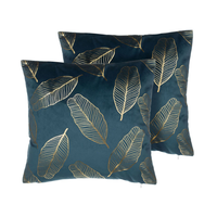Zestaw 2 poduszek dekoracyjnych welurowych w liście 45 x 45 cm niebieski FREESIA
