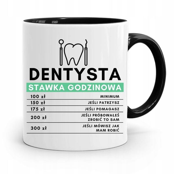 Kubek Czarny Prezent Dentysty Stawka Godzinowa Z Nadrukiem Ze Zdjęciem zdjęcie 1