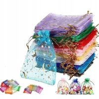 50x WORECZKI Z ORGANZY 7x9 MAŁE TOREBKI PREZENTOWE KOLOROWE GWIAZDKI