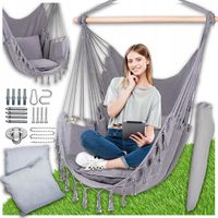 Jasno szary hamak brazylijski kokon huśtawka ogrodowa fotel + poduszki