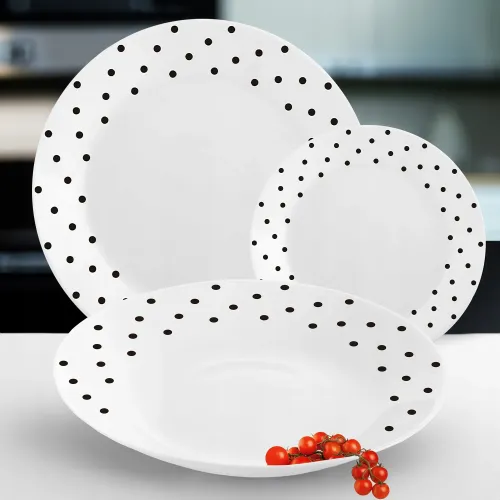 SERWIS OBIADOWY 18 ELEM DLA 6 OSÓB KPL TALERZY ZE ZDOBIENIEM W KROPKI SZKŁO na Arena.pl