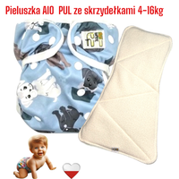 Pieluszka Wielorazowa AIO PUL ze Skrzydełkami PIESKI NIEBIESKIE NappiMe