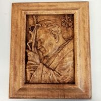 Płaskorzeźba drewniana rama JAN PAWEŁ II prezent na ślub jubileusz 35 cm