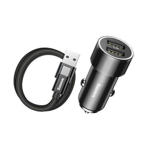 BASEUS 2IN1 2-PORT CAR CHARGER + TYPE-C CABLE BLACK na Arena.pl