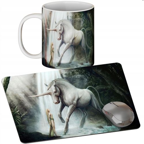 ZESTAW KUBEK + PODKŁADKA - JEDNOROŻEC UNICORN - PREZENT WIELE WZORÓW + IMIĘ na Arena.pl