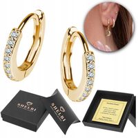 Kolczyki złote kółka z CYRKONIAMI małe kółeczka pozłacane 925/585 PREZENT