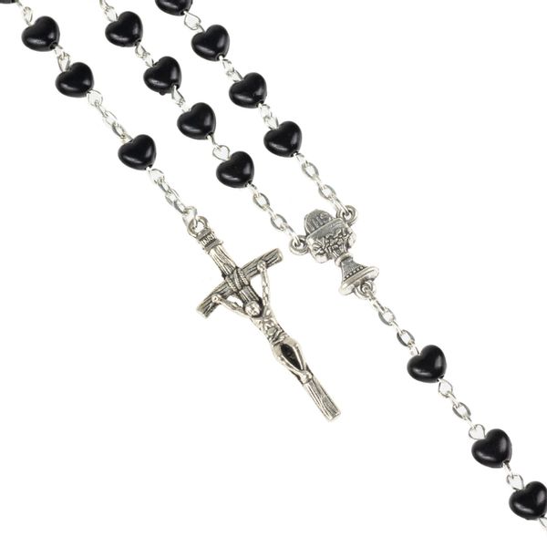 Różaniec Pierwsza Komunia czarne serduszka zdjęcie 1