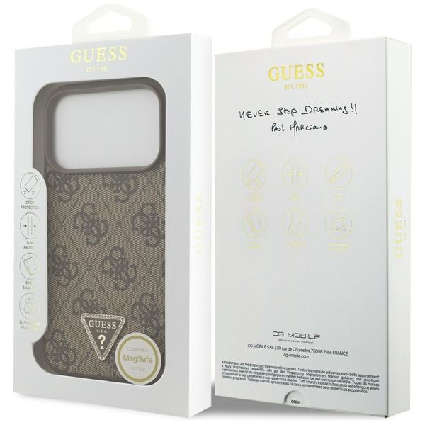 Etui Guess Leather 4G Triangle Strass MagSafe do iPhone 17 Pro brązowy zdjęcie 8