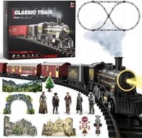 KOLEJKA ELEKTRYCZNA LOKOMOTYWA PAROWÓZ CIUCHCIA TORY 4 WAGONY DYM i DŹWIĘKI