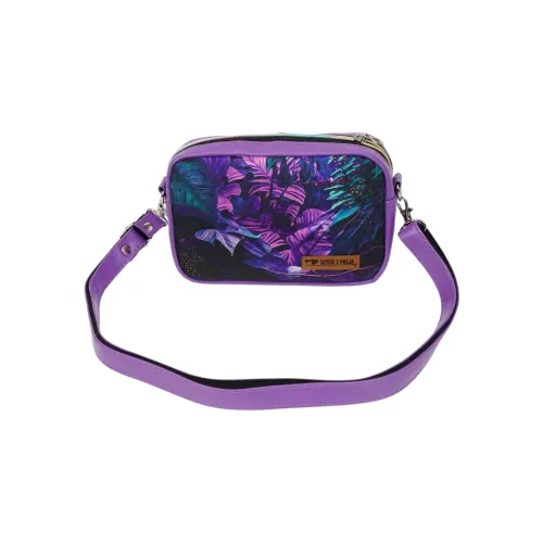 Mini Torebka Box z Ekoskóry z Motywem Tropikalnych Liści w Fioletowej Odsłonie na Arena.pl