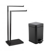 Zestaw akcesoriów do łazienki kosz na śmieci stojak na ręczniki czarny