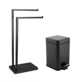 Zestaw akcesoriów do łazienki kosz na śmieci stojak na ręczniki czarny