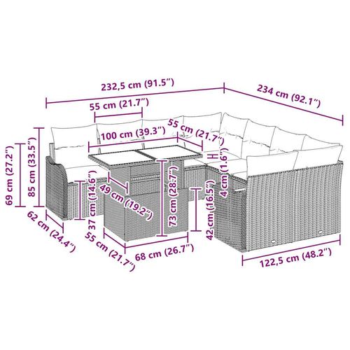 Zestaw Sof na Ogród z poduszką 9 pcs Czarny Polirattan na Arena.pl