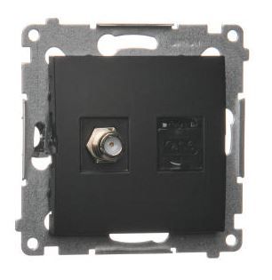 Simon54 Gniazdo antenowe typu "F" + komputerowe RJ45 DASFRJ45.01/49 czarny mat zdjęcie 1