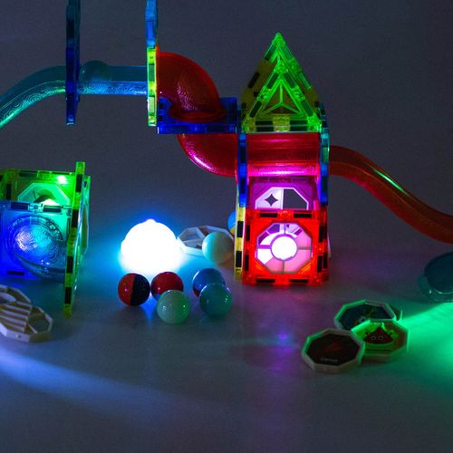 Klocki Świecące Magnetyczne Konstrukcyjne Tor Kulkowy Kulodrom Panele 75 na Arena.pl