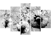 70 100CM OBRAZ 5 ELEM BIAŁE DMUCHAWCE SZARYM TLE DRUK PŁÓTNO