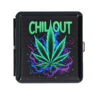 Czarna Metalowa Papierośnica z Nadrukiem Liścia Marihuany CHILLOUT Gentelo