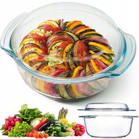 NACZYNIE ŻAROODPORNE OKRĄGŁE SZKLANE DO ZAPIEKANIA Z POKRYWĄ SZKŁO 1,5L