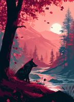 Plakat 13x18cm Wilk Przy Brzegu Lasu