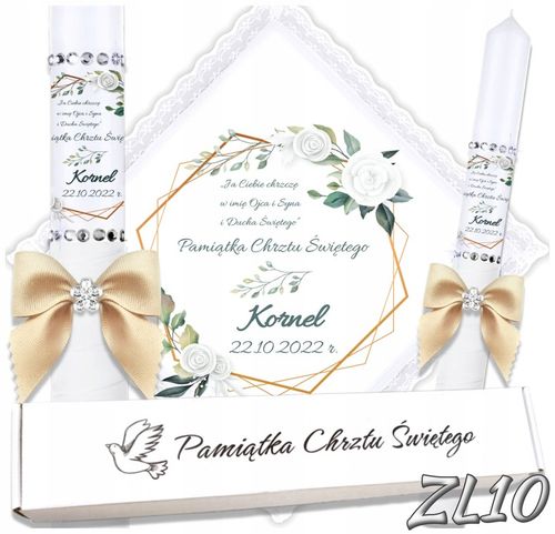 Biała szatka i świeca do chrztu ECO imię i data BOHO gromnica pudełko na Arena.pl