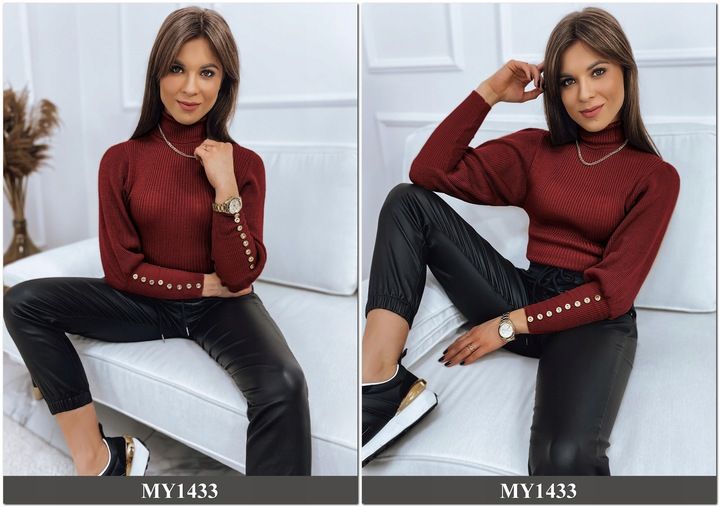 PRĄŻKOWANY SWETER DAMSKI GOLF KOLORY ox124 UNI zdjęcie 3