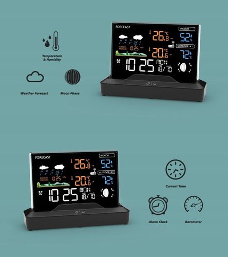 Podświetlana bezprzewodowa stacja pogodowa termometr barometr zegar na Arena.pl