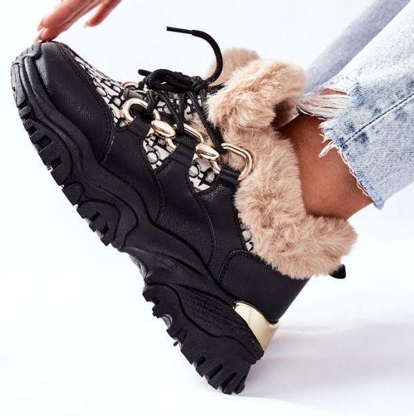 BUTY DAMSKIE SNEAKERSY CZARNE OCIEPLANE r.37 zdjęcie 2