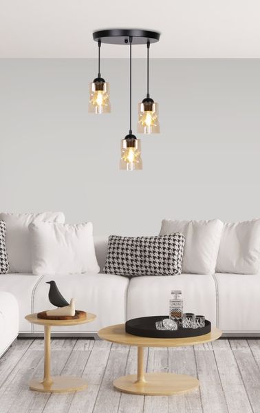 Felis lampa wisząca talerz czarny 3x60W E27 klosz bursztynowy zdjęcie 6