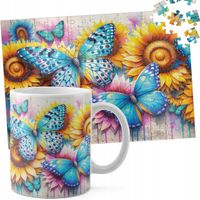 ZESTAW KUBEK + PUZZLE 110EL - MOTYL MOTYLE ROBAK SKRZYDŁA WIOSNA KWIATY