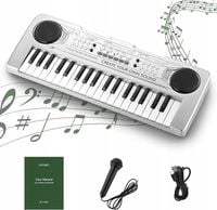 Mini keyboard dla dzieci z 37 klawiszami i mikrofonem, różne efekty srebrny