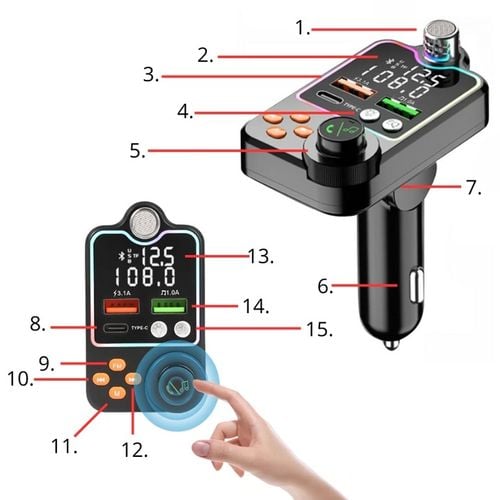 TRANSMITER BLUETOOTH SAMOCHODOWY BT 5.0 ŁADOWANIE QC 3x USB RGB AUDIO na Arena.pl