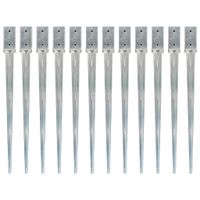 Kołki gruntowe, 12 szt., srebrne, 7x7x90 cm, stal galwanizowana