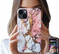 ETUI DO IPHONE 13 - RÓŻOWO BIAŁY MARMUREK, KAMIENNE WZORY