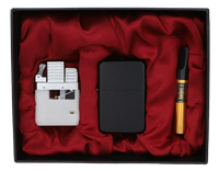 Czarna Zapalniczka Gazowa i Benzynowa w 1 + Lufka Zestaw Prezentowy Gentelo