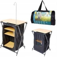 Szafka składana z półkami kempingowa pod namiot przyczepa czarna 60x85x46cm