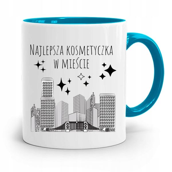 Kubek Błękitny Dla Kosmetyczki Najlepsza W Mieście Z Nadrukiem Ze Zdjęciem zdjęcie 1