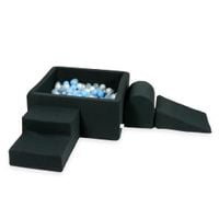 Piankowy plac zabaw z basenem kwadratowym 90x90x40 grafitowy + 400 piłek (srebrne, jasny błękit, perła, przezroczyste)