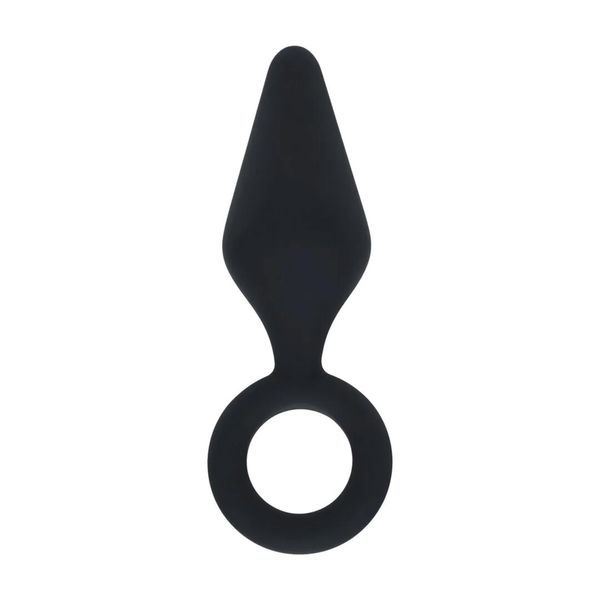 Silicone Anal Plug With Loop - S - Black zdjęcie 1