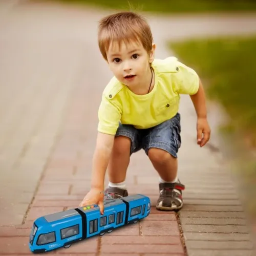 TRAMWAJ TROLEJBUS ZABAWKA NA BATERIĘ ŚWIATŁO DŹWIĘK OTWIERANE DRZWI 44CM na Arena.pl