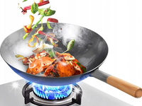 33CM 13" CHIŃSKA PATELNIA ZE STALI WĘGLOWEJ WOK STALOWY UCHWYT DREWNIANY