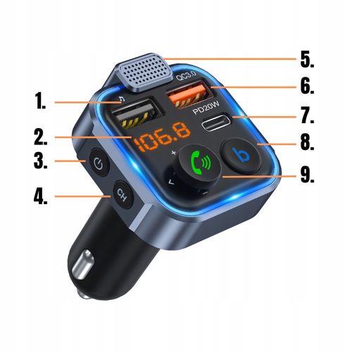 TRANSMITER BLUETOOTH SAMOCHODOWY FM 3x USB ADAPTER SZYBKA ŁADOWARKA MP3 na Arena.pl