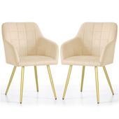 2x Krzesło welurowe tapicerowane do salonu LUXANO Beżowe Złote nogi