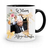 Kubek Czarny Śmieszny Pis Jarosław Kaczyński Z Nadrukiem Ze Zdjęciem